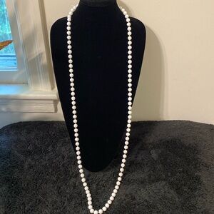 Vintage White Plastic Octagon Shaped Beaded Long Necklace